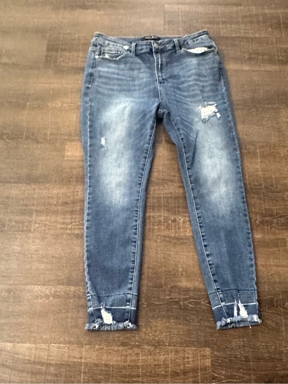 Judy Blue Skinny Fit Medium Blue Denim Distressed Wash High Rise Jeans Size 15